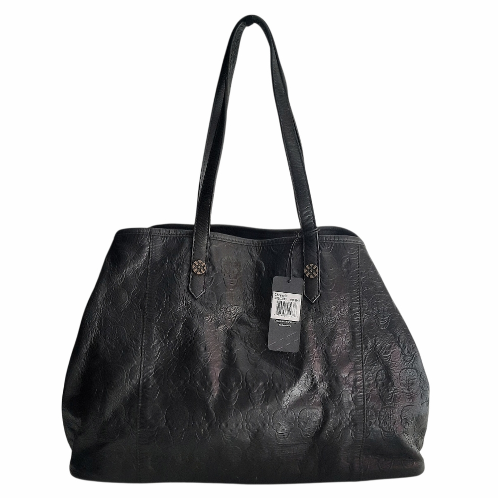 NWT | JOELLE HAWKENS Chryssie Skull Embossed Black Leather Tote